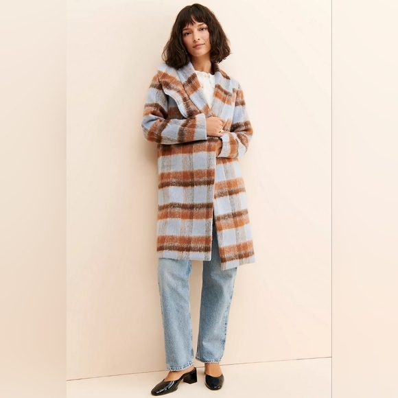 Anthropologie If By Sea Plaid Ruffled Overcoat Small - Picture 5 of 11